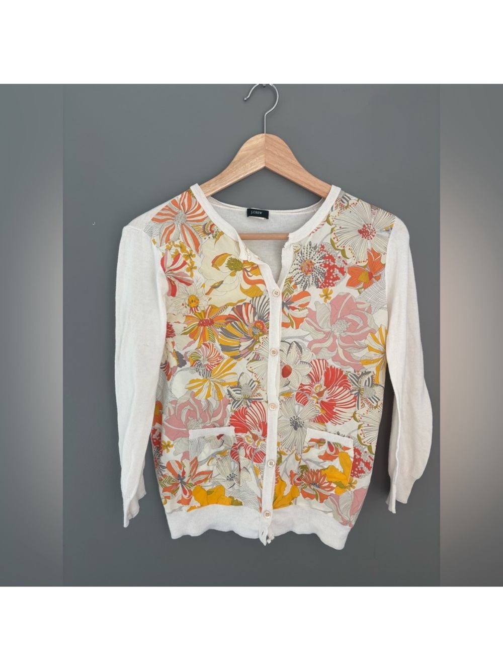 J. Crew liberty of London Ivory Floral-Print Button Cardigan